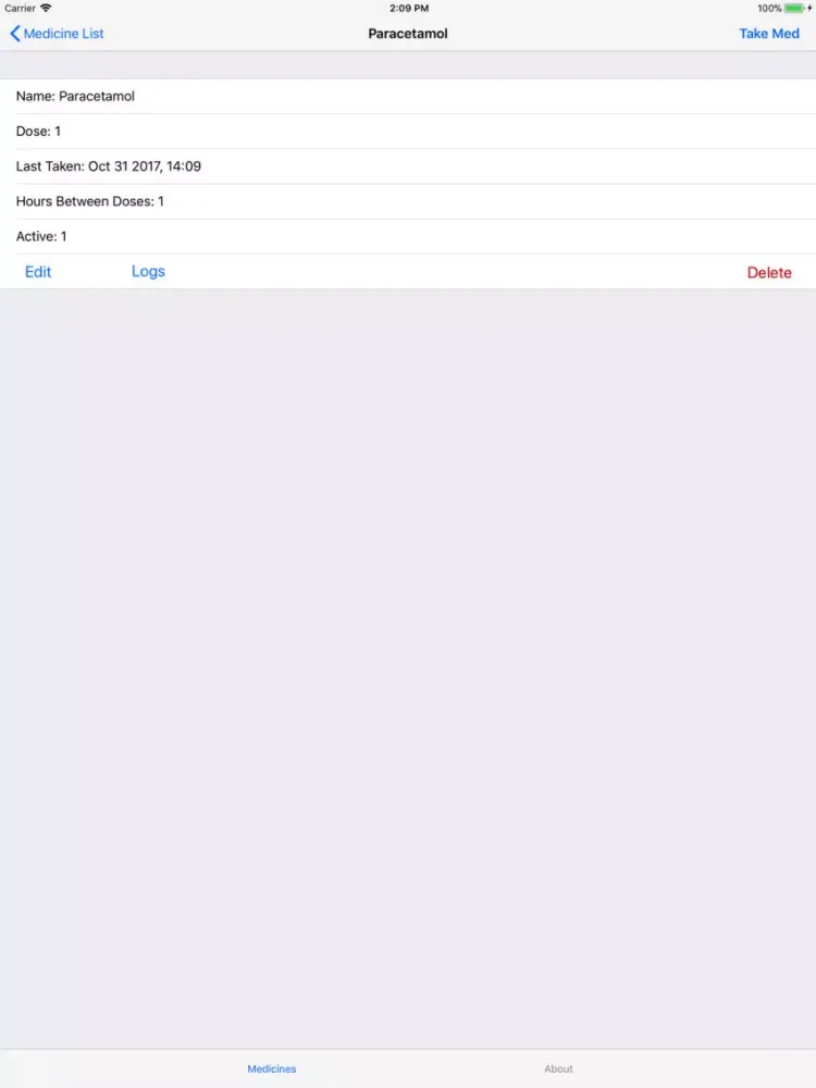 Tangkapan skrin Medicine Tracker iPad 