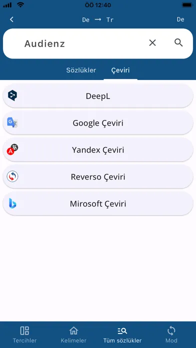 Zrzuty ekranu German Turkish Dictionary DeTr
