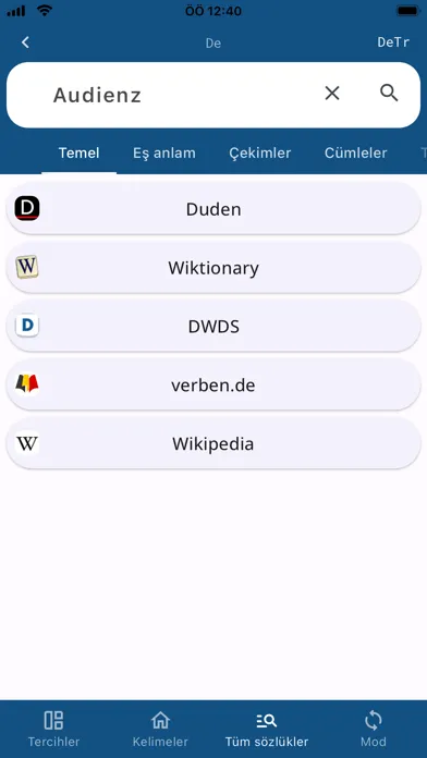 Zrzuty ekranu German Turkish Dictionary DeTr