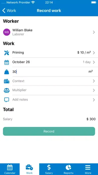 Tangkapan skrin Work & Wage