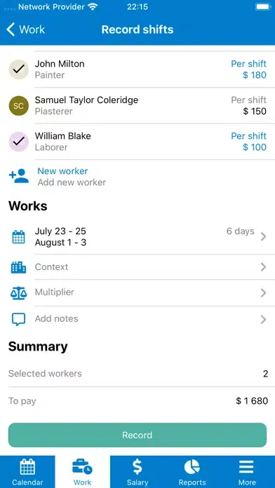 Tangkapan skrin Work & Wage
