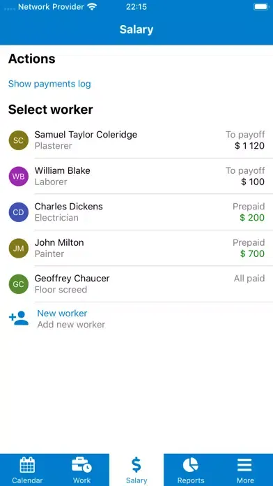 Tangkapan skrin Work & Wage