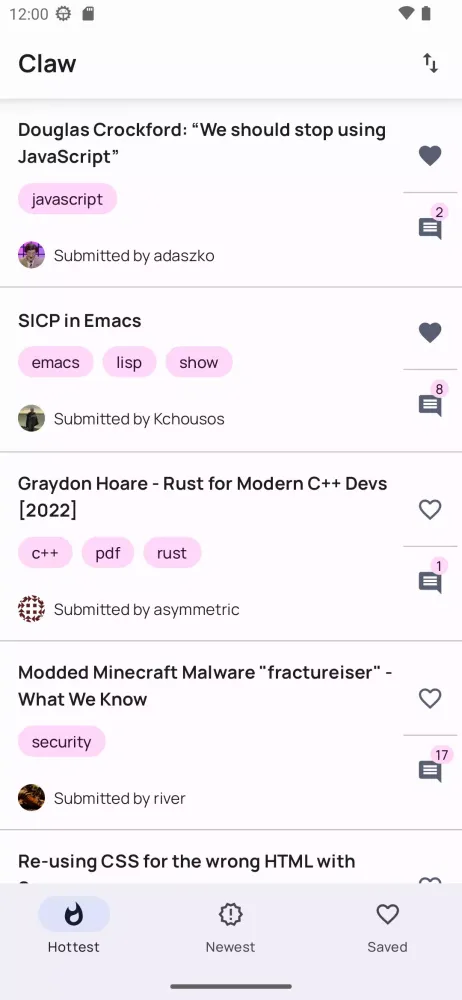Screenshot di Claw