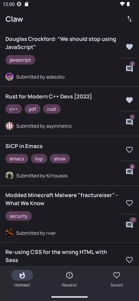Screenshot di Claw