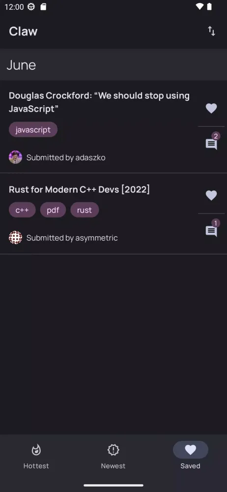 Screenshot di Claw