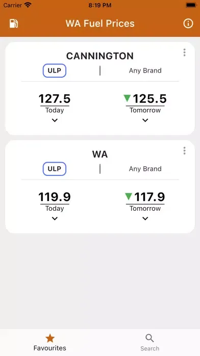 ภาพหน้าจอของ WA Fuel Prices