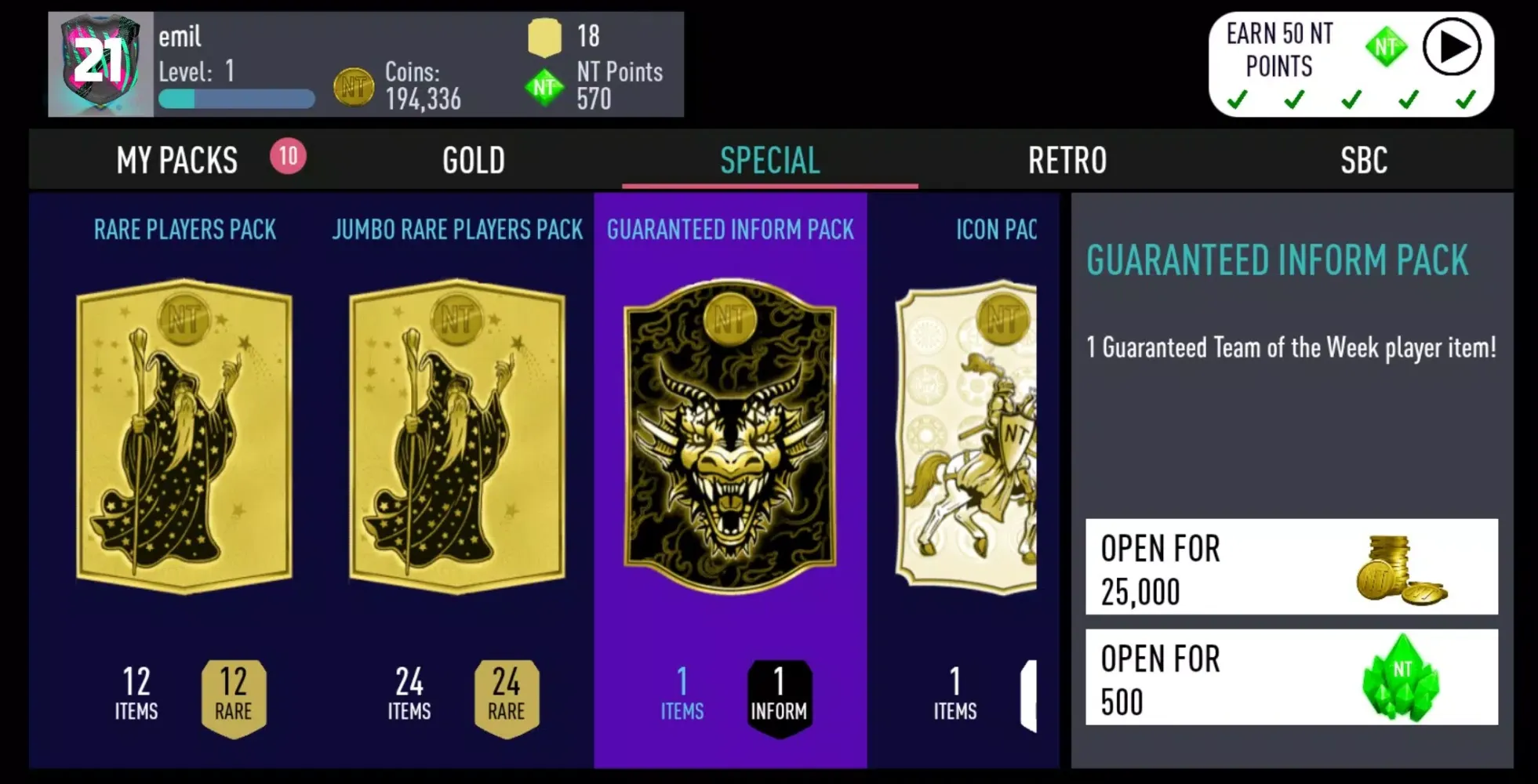 Captures d'écran de NT 21 Draft + Pack Opener