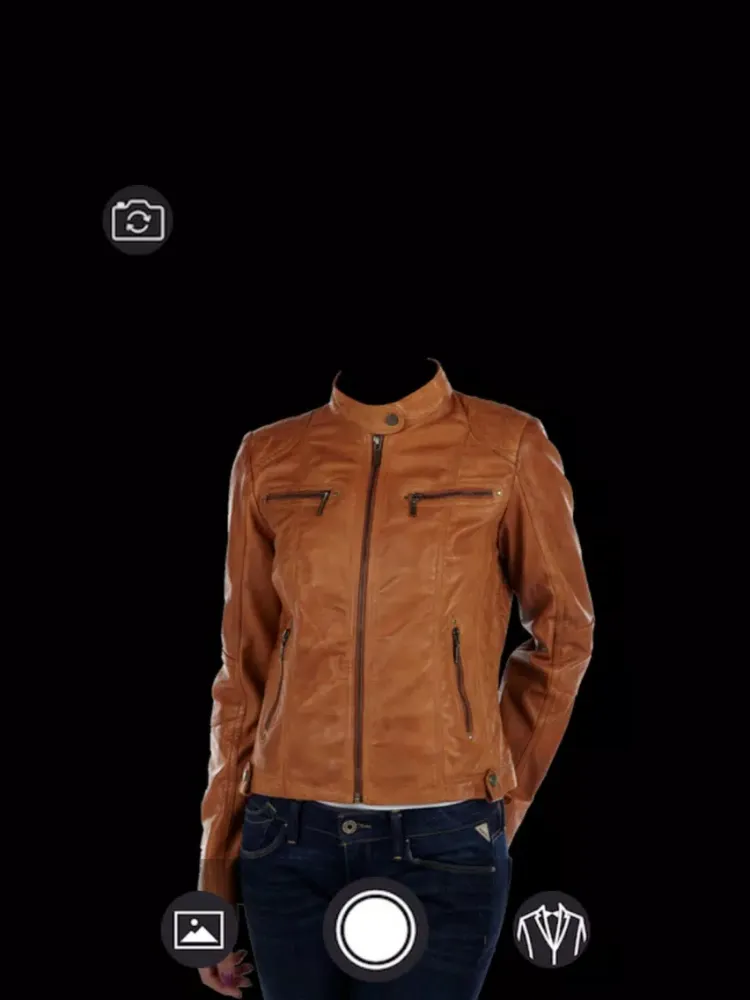 Leather Coat for Woman Suit - Latest and new photo montage with own photo or camera iPad 应用截图