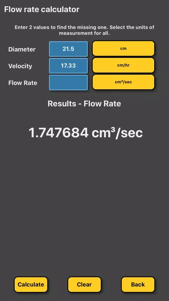 Captures d'écran de Flow rate diameter velocity