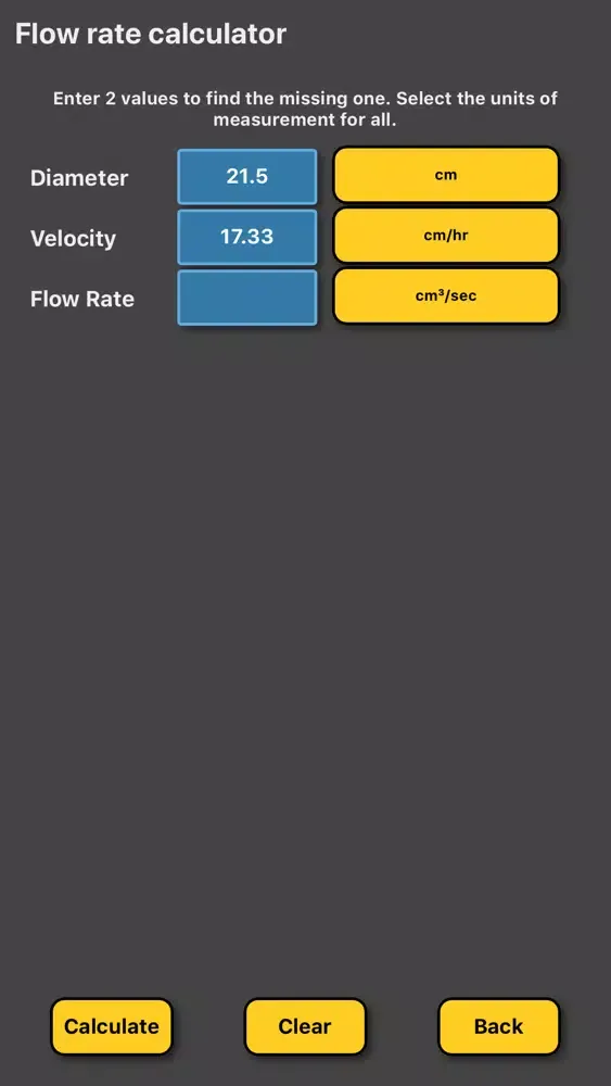 Captures d'écran de Flow rate diameter velocity
