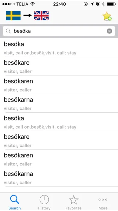 Dict.SE Swedish - English - Swedish dictionary (lexikon) Screenshots
