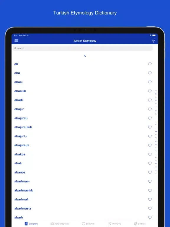 Capturas de tela do Turkish Etymology Dictionary iPad 