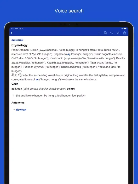 Capturas de tela do Turkish Etymology Dictionary iPad 