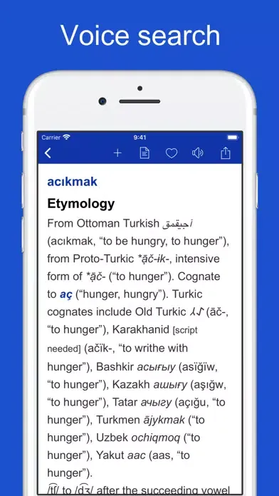 Capturas de tela do Turkish Etymology Dictionary