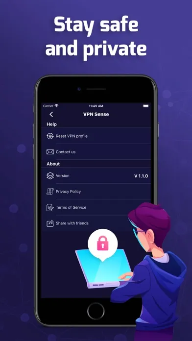 Captures d'écran de VPN Sense