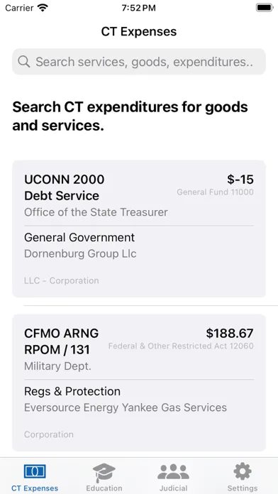 Zrzuty ekranu CT State Expenses