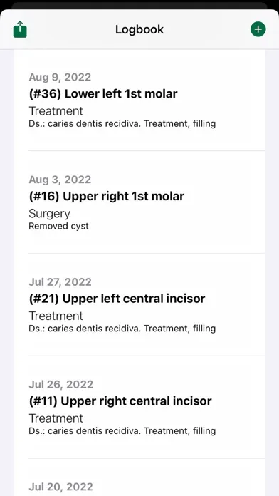 Capturas de tela do Simple Dental Logbook