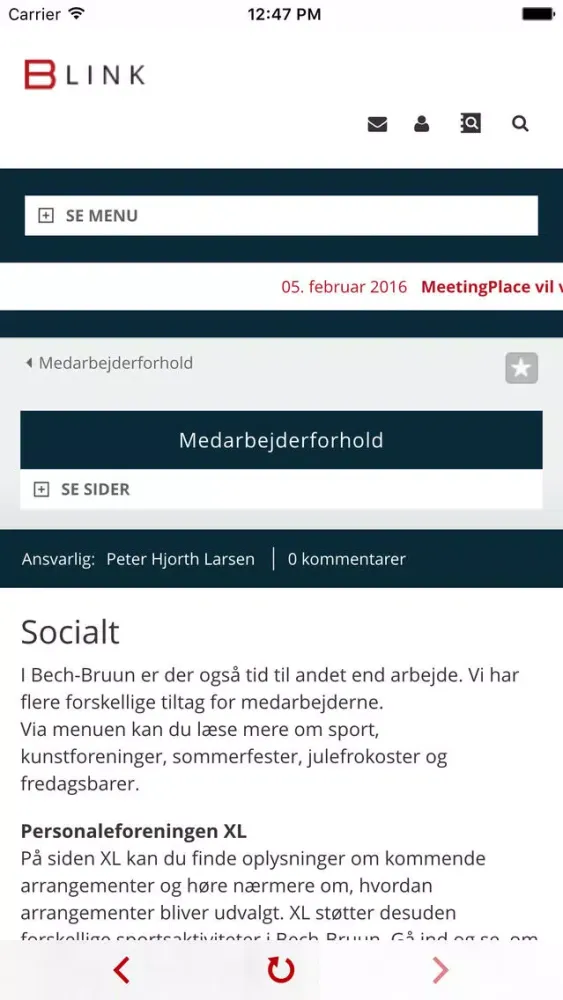 Capturas de tela do Bech-Bruun Intranet app