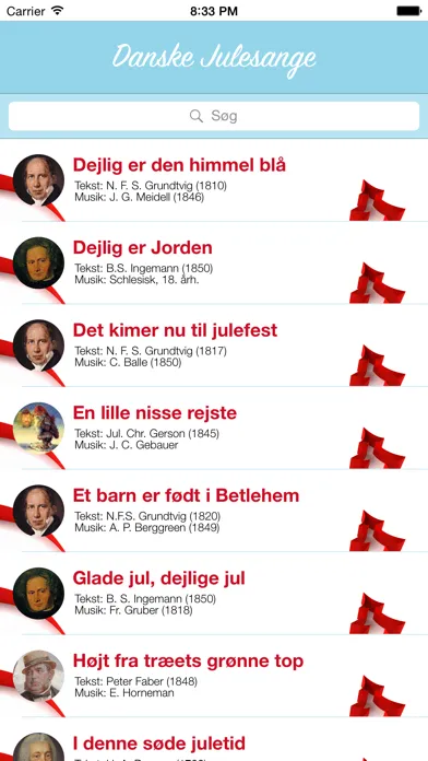 Tangkapan skrin Danske Julesange - tekster