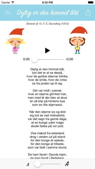 Tangkapan skrin Danske Julesange - tekster