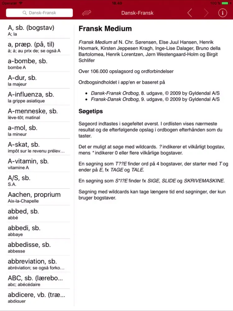 Gyldendal's French Danish Dictionary - Medium iPad Screenshots
