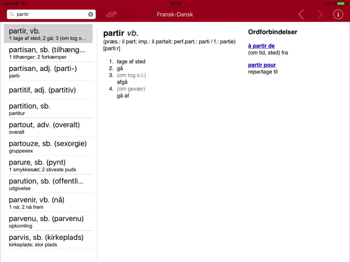 Gyldendal's French Danish Dictionary - Mini iPad  Ekran Görüntüleri