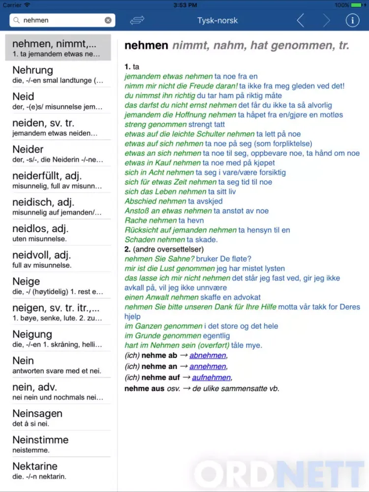 Zrzuty ekranu Ordnett - German Blue Dictionary iPad 