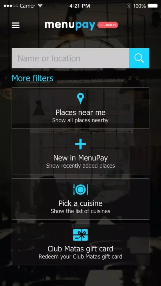 Ảnh chụp màn hình của MenuPay Club Matas