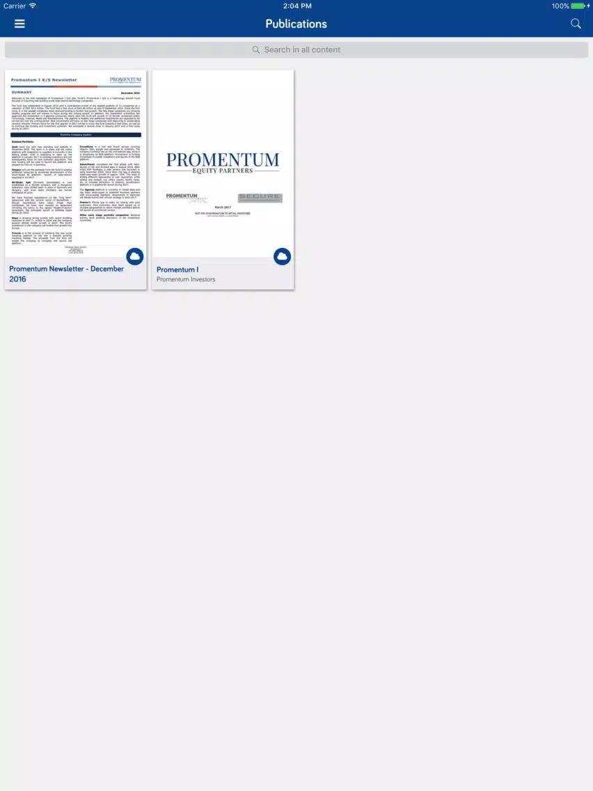 ภาพหน้าจอของ Promentum Capital iPad 