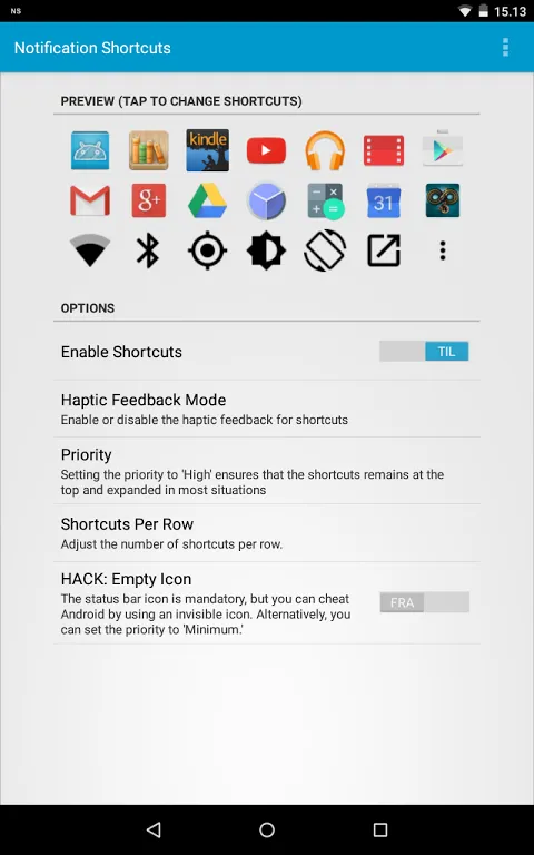 ภาพหน้าจอของ Notification Shortcuts
