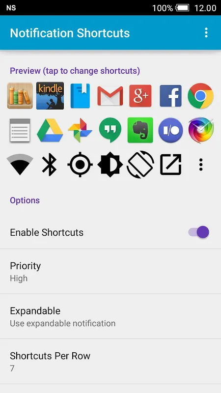 ภาพหน้าจอของ Notification Shortcuts