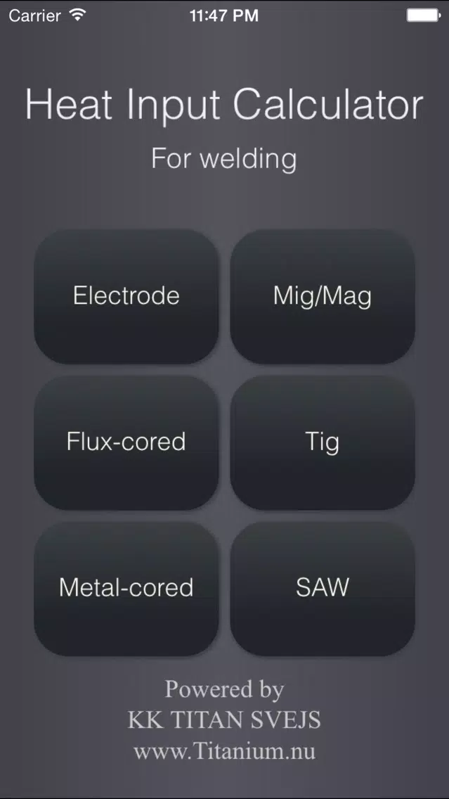 Tangkapan skrin Heat Input Calculator for welding