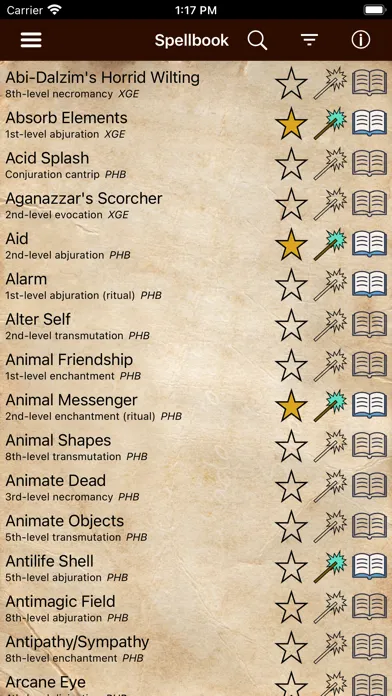 ภาพหน้าจอของ D&D Spellbook 5e