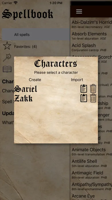 ภาพหน้าจอของ D&D Spellbook 5e