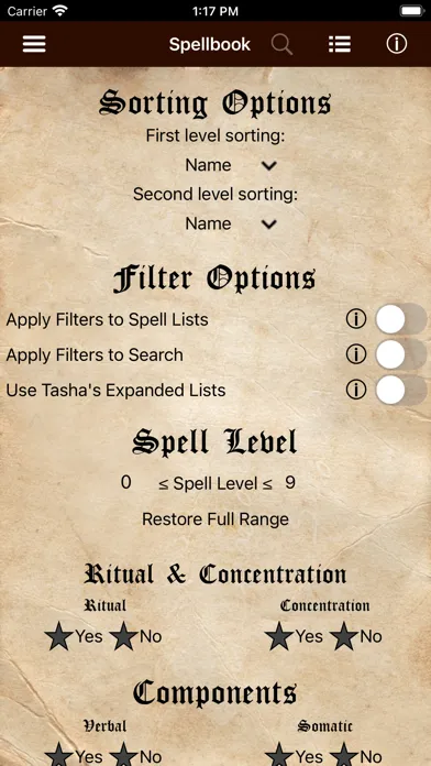 ภาพหน้าจอของ D&D Spellbook 5e