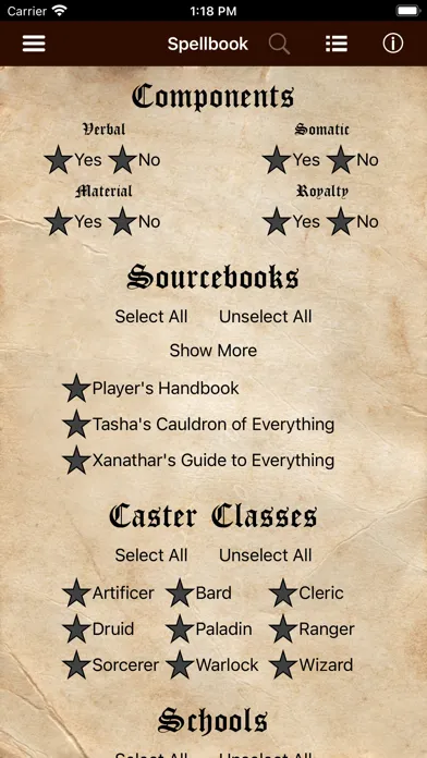 ภาพหน้าจอของ D&D Spellbook 5e