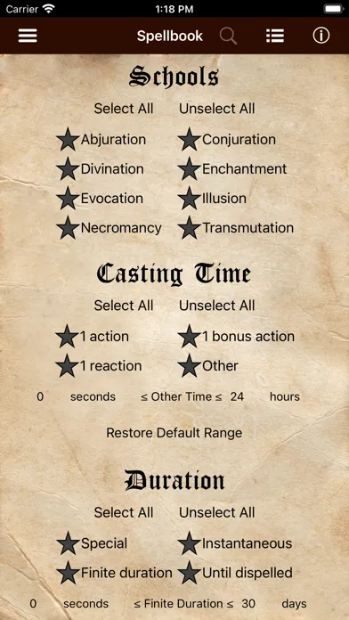 ภาพหน้าจอของ D&D Spellbook 5e