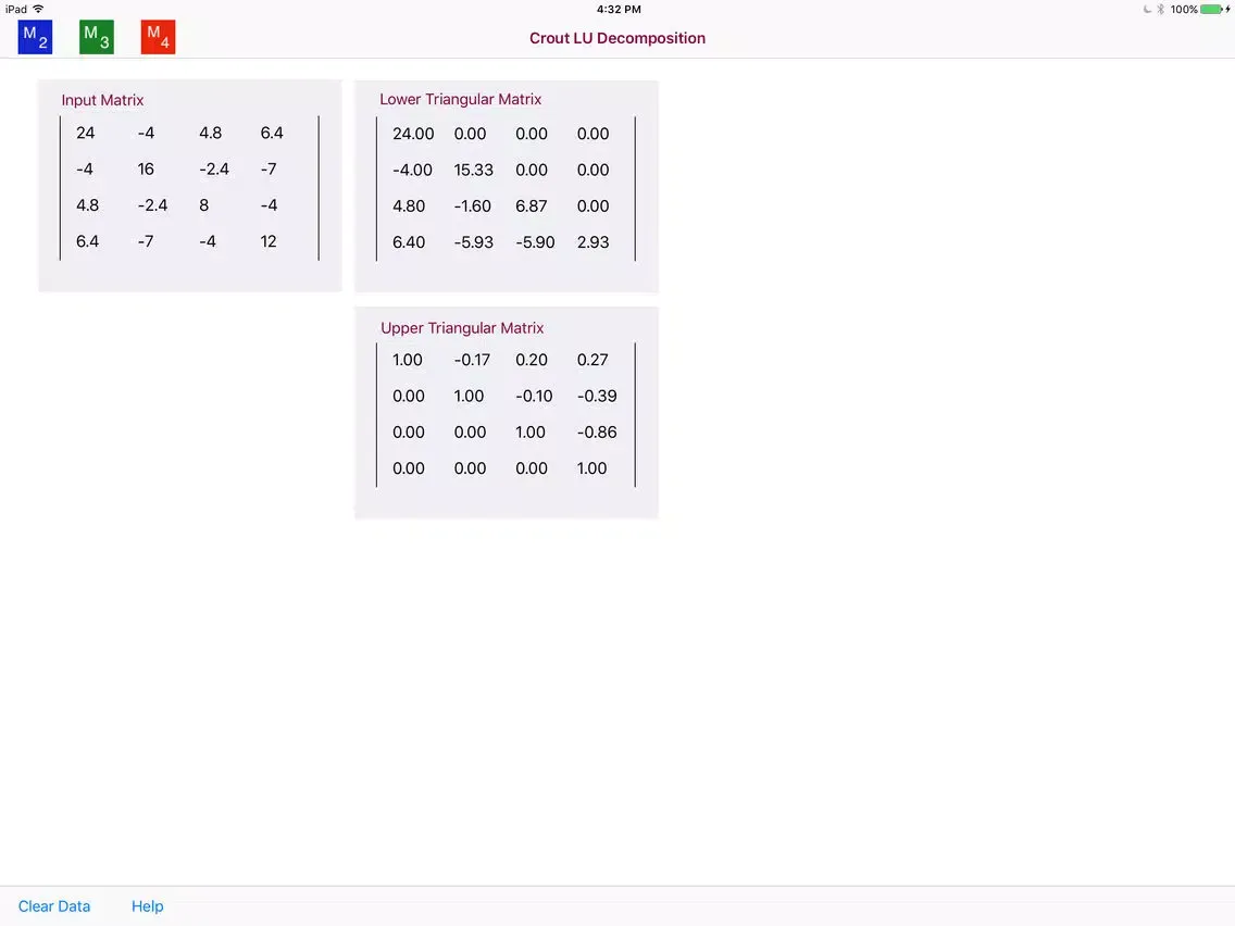 Скриншоты Crout LU Decomposition iPad 