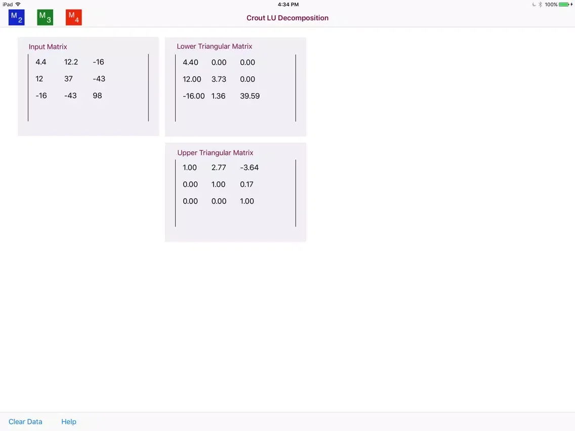 Скриншоты Crout LU Decomposition iPad 