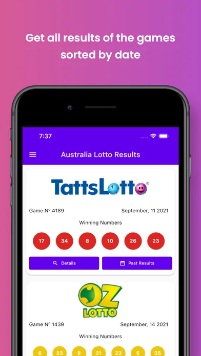 Tangkapan skrin Australia Lotto Results