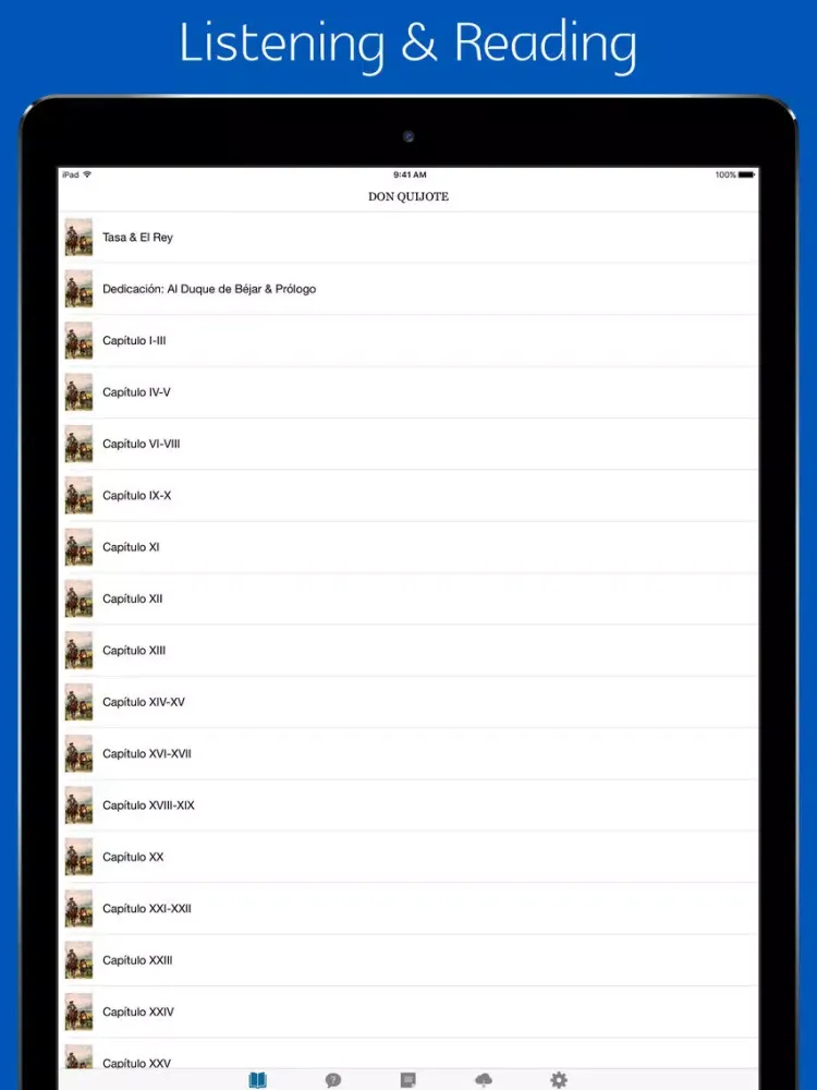 Ảnh chụp màn hình của Don quixote - sync transcript, quiz iPad 