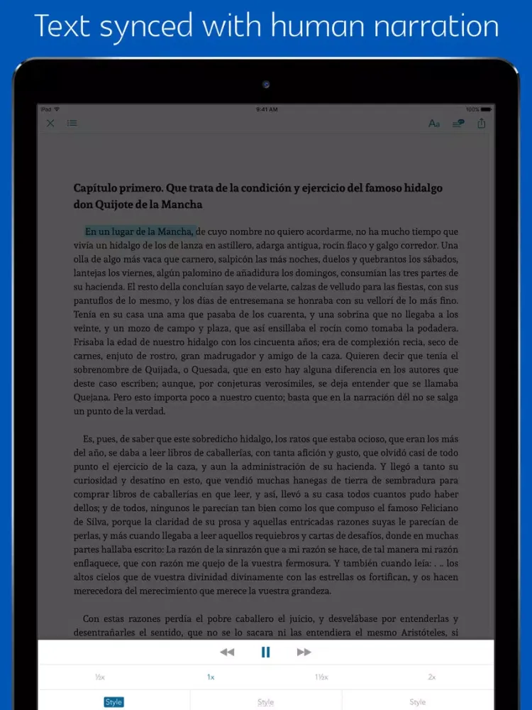 Ảnh chụp màn hình của Don quixote - sync transcript, quiz iPad 