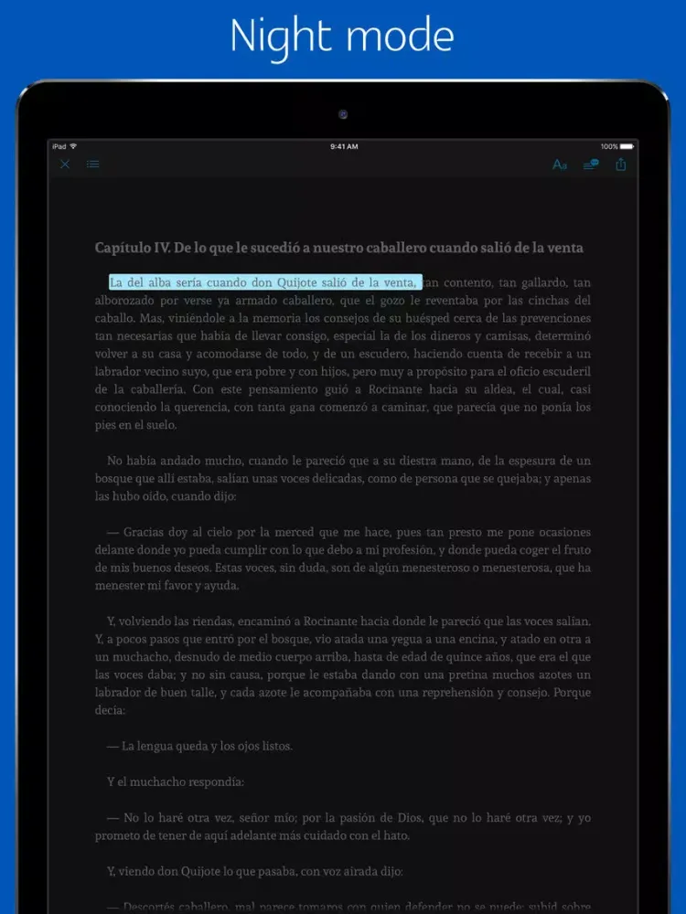 Ảnh chụp màn hình của Don quixote - sync transcript, quiz iPad 
