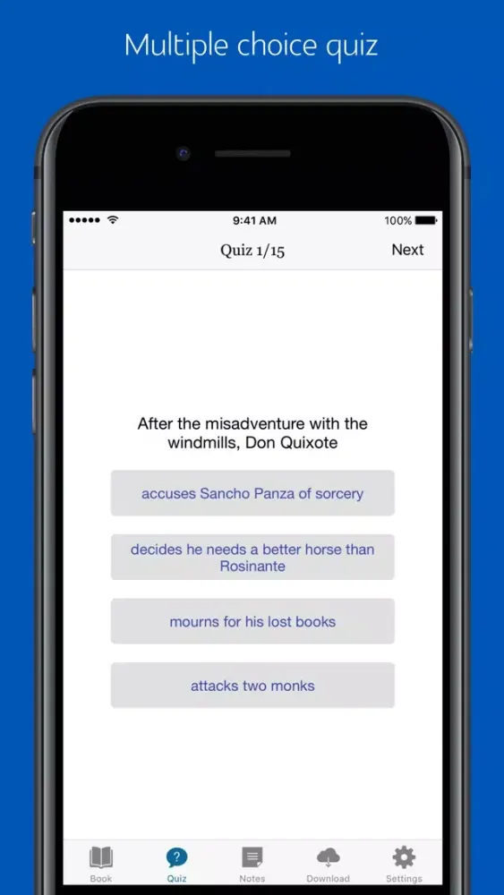 Ảnh chụp màn hình của Don quixote - sync transcript, quiz