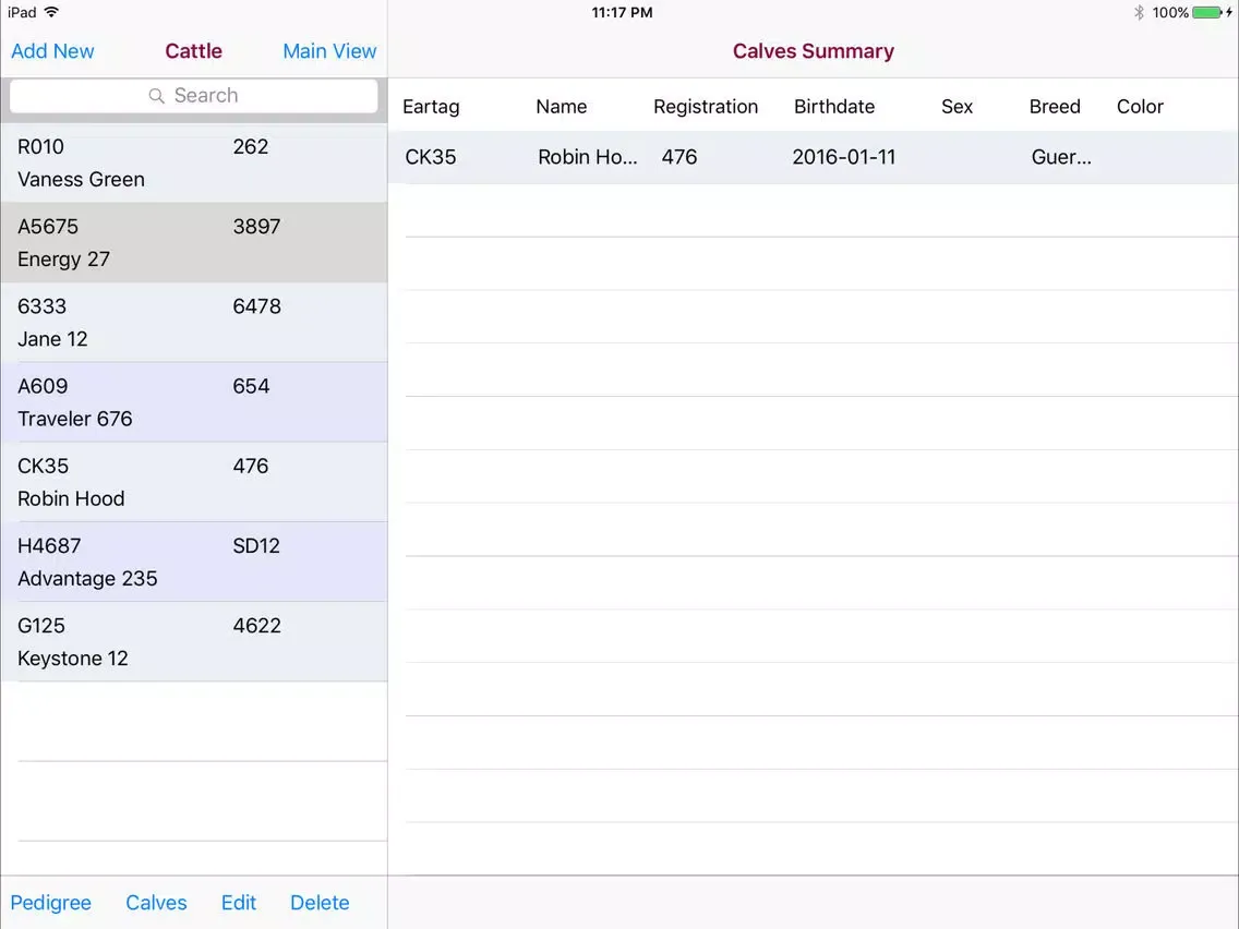Zrzuty ekranu Cattle Pedigree Database iPad 