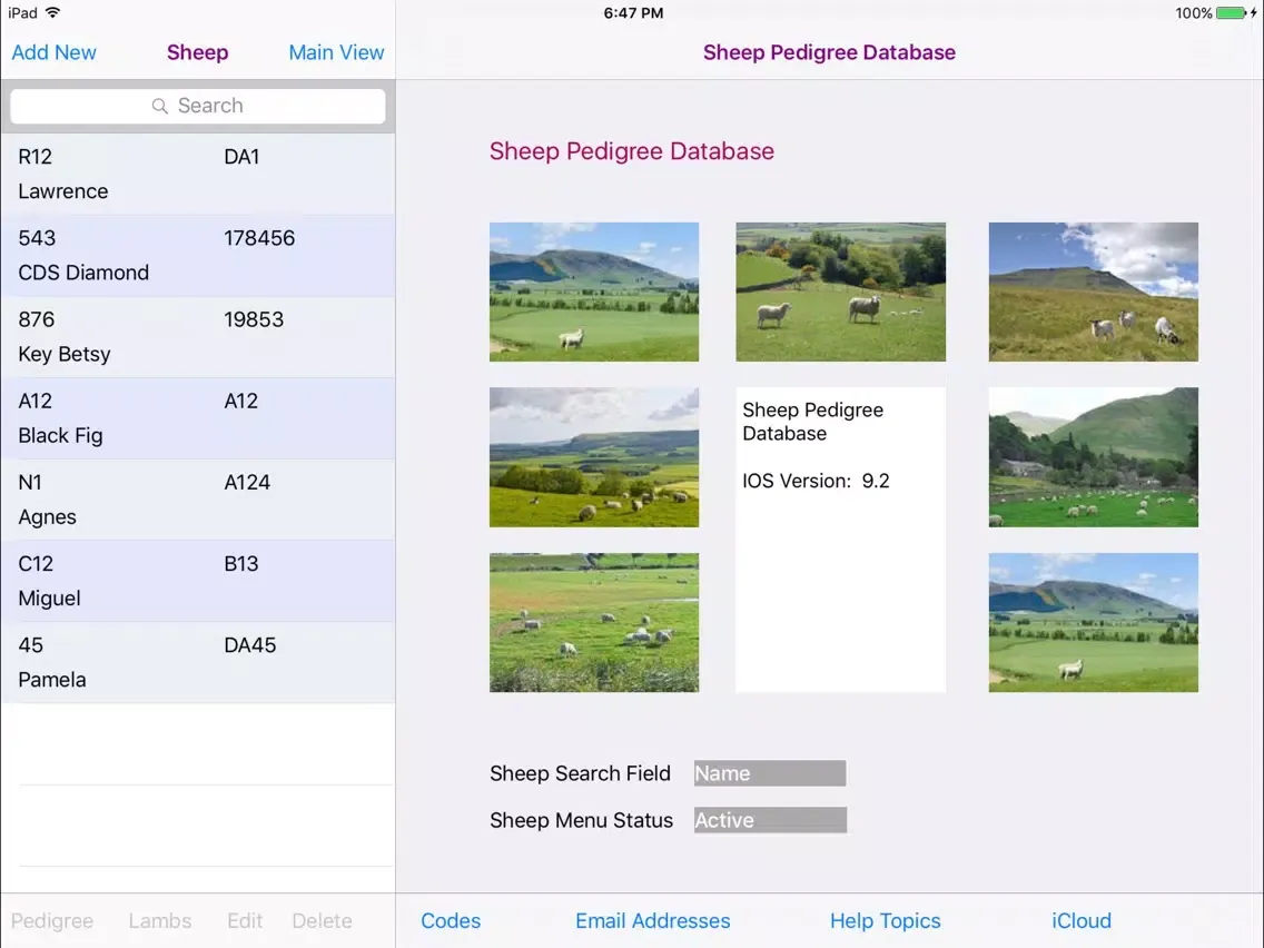 Sheep Pedigree Database iPad  স্ক্রিনশট