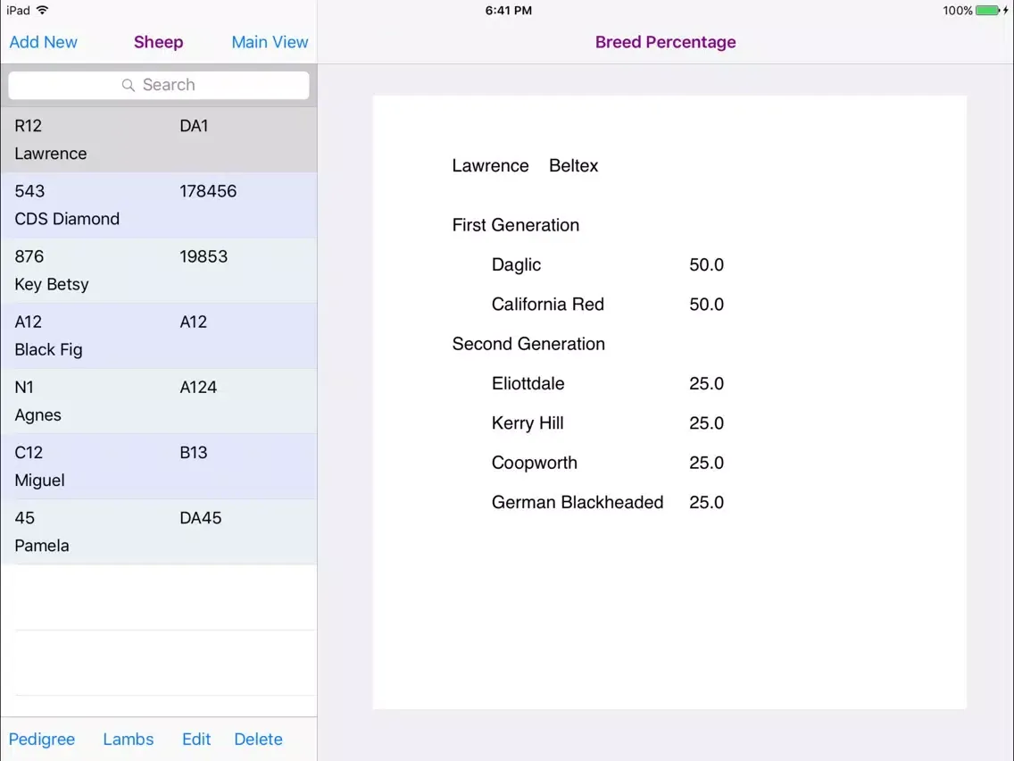 Sheep Pedigree Database iPad  স্ক্রিনশট