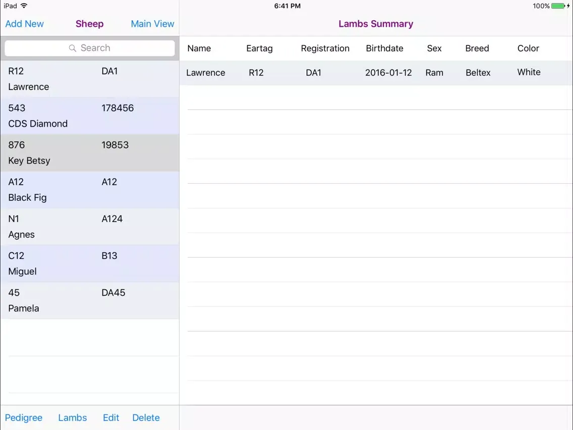 Sheep Pedigree Database iPad  স্ক্রিনশট