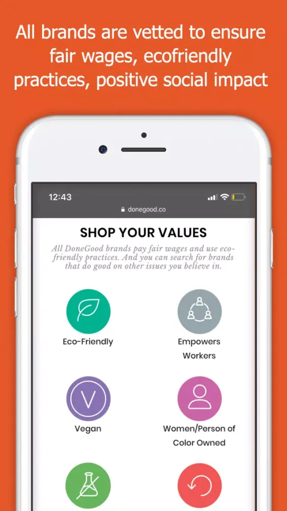 Capturas de tela do DoneGood: Ethical Shopping App