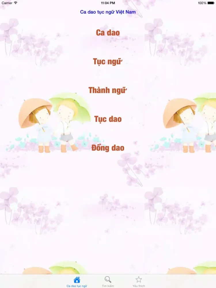 Tangkapan layar Ca dao tục ngữ iPad 